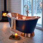 Load image into Gallery viewer, Slanting Base Copper Bathtub Copper Interior &amp; on Base RAL5022 Night Blue Exterior
