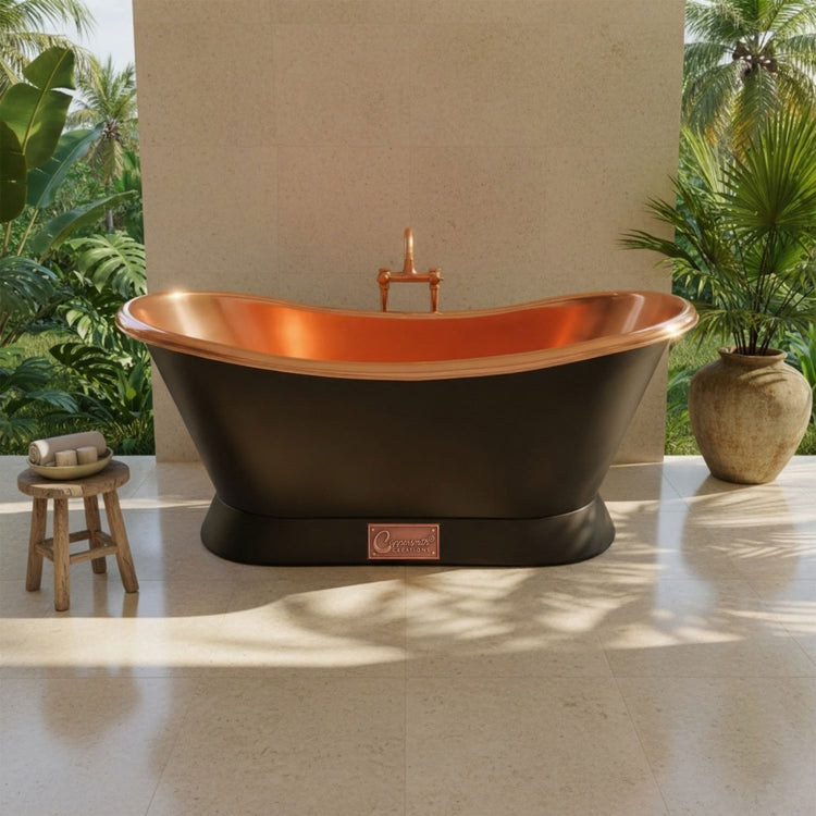 Slanting Base Copper Bathtub Full Black Exterior