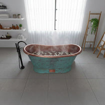 Slanting Base Copper Bathtub Hammered Antique Copper Interior & Patina Exterior Finish