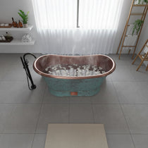Slanting Base Copper Bathtub Hammered Antique Copper Interior & Patina Exterior Finish