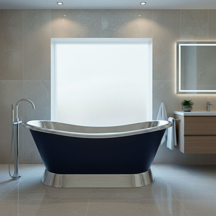 Slanting Base Copper Bathtub Nickel Inside & on Base RAL5022 Night Blue Outside