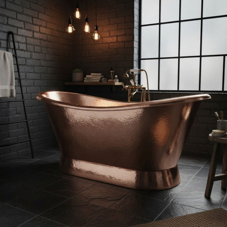 Slanting Base Hammered Polished Full Copper Bathtub