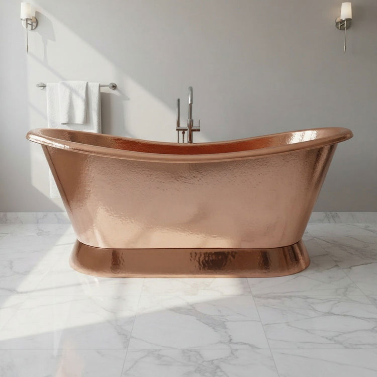 Slanting Base Hammered Polished Full Copper Bathtub