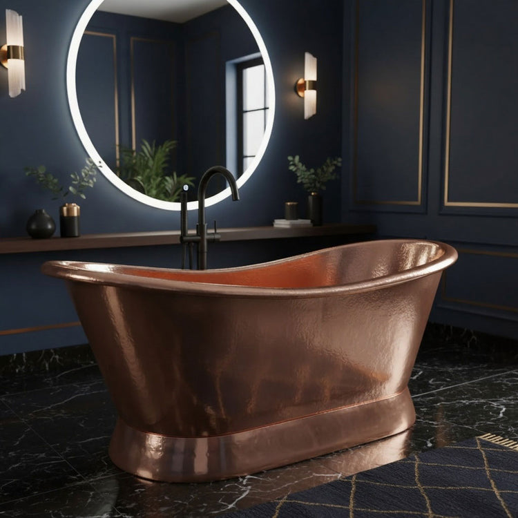 Slanting Base Hammered Polished Full Copper Bathtub