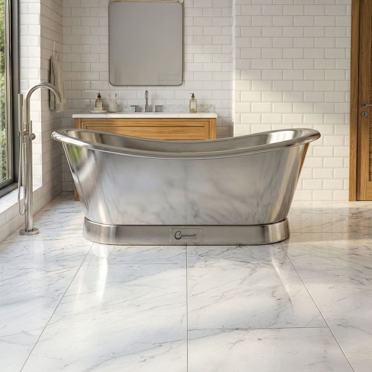 Slanting base stainless steel bathtub full steel finish