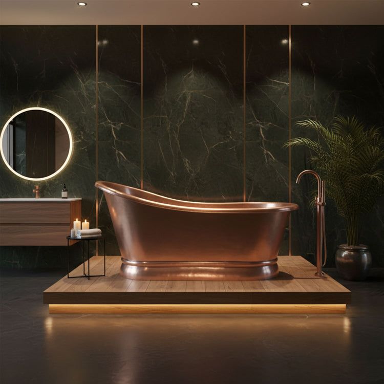 Smooth Single Slipper Pedestal Copper Bathtub