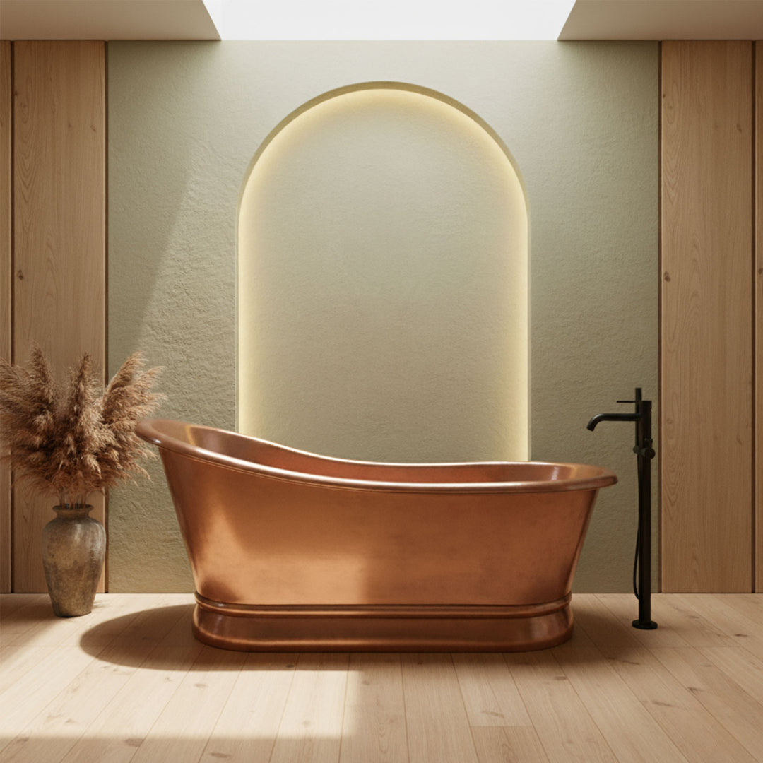 Smooth Single Slipper Pedestal Copper Bathtub