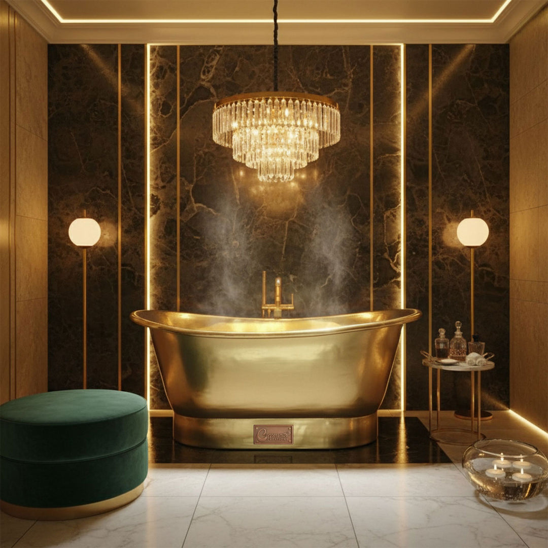 Straight Base Brass Bathtub Full Polished Brass Finish