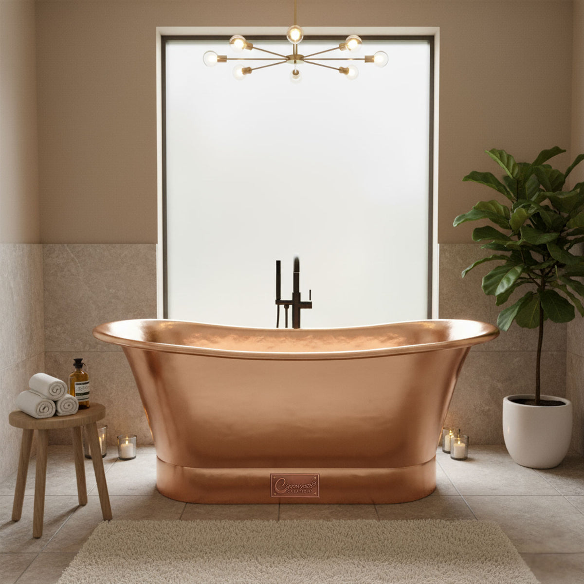 Straight base copper bathtub full copper