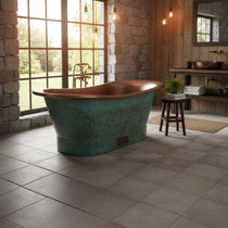Straight Base Copper Bathtub Hammered Antique Finish Interior & Blue Green Patina Exterior Finish