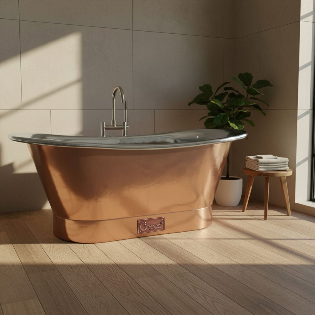 Straight base copper bathtub nickel inside