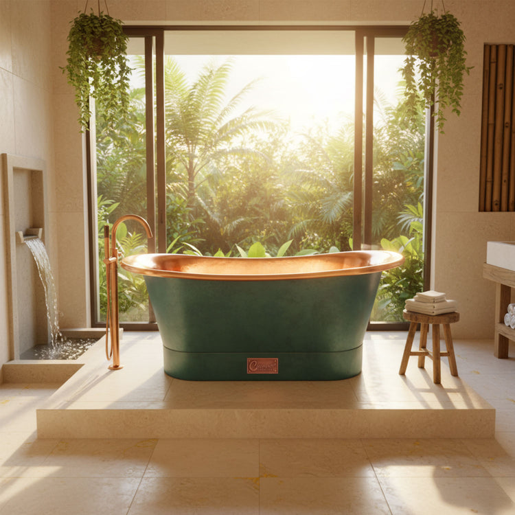 Straight Base Copper Bathtub Polish Copper Inside & Patina Exterior