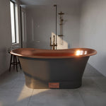 Load image into Gallery viewer, Straight Base Copper Bathtub Polished Copper Interior &amp; RAL7021 Black Grey Exterior
