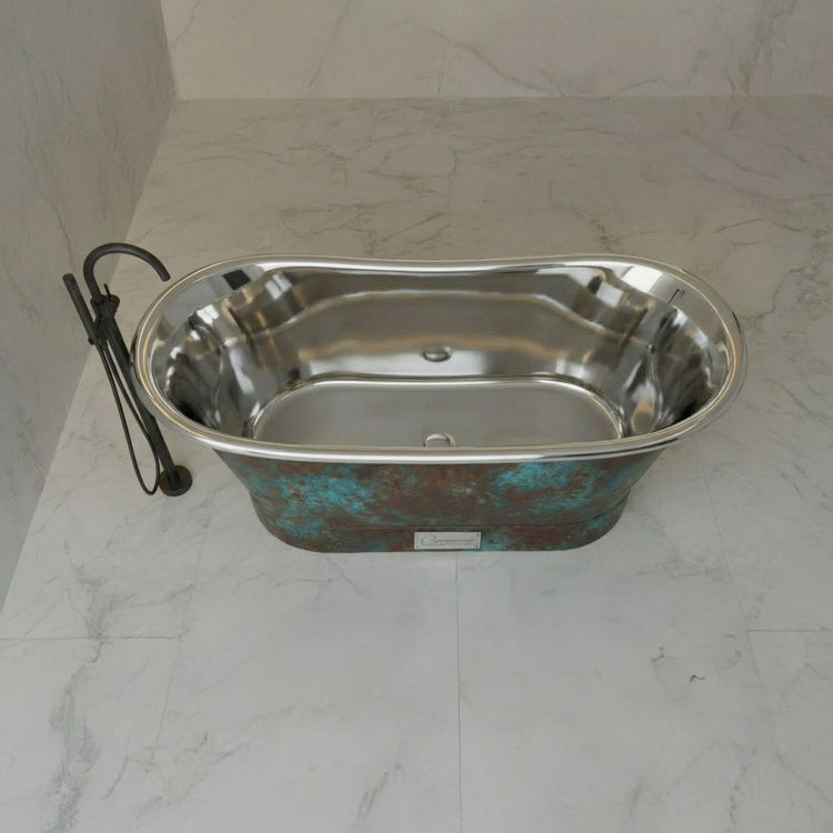Straight Base Stainless Steel Bathtub Weathered Patina Exterior Finish