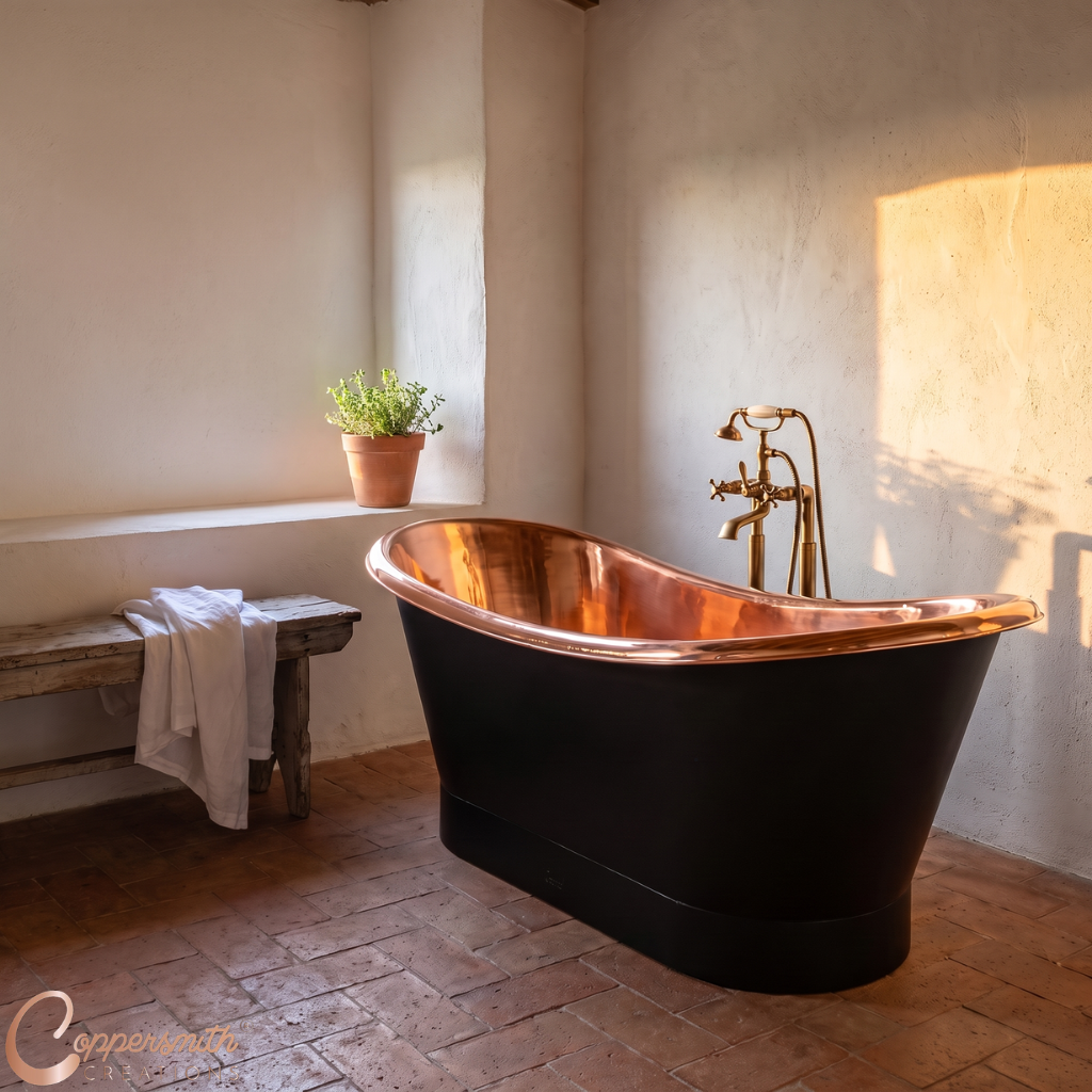 Roll Top Copper Bathtub Inside Polish Copper Outside Black