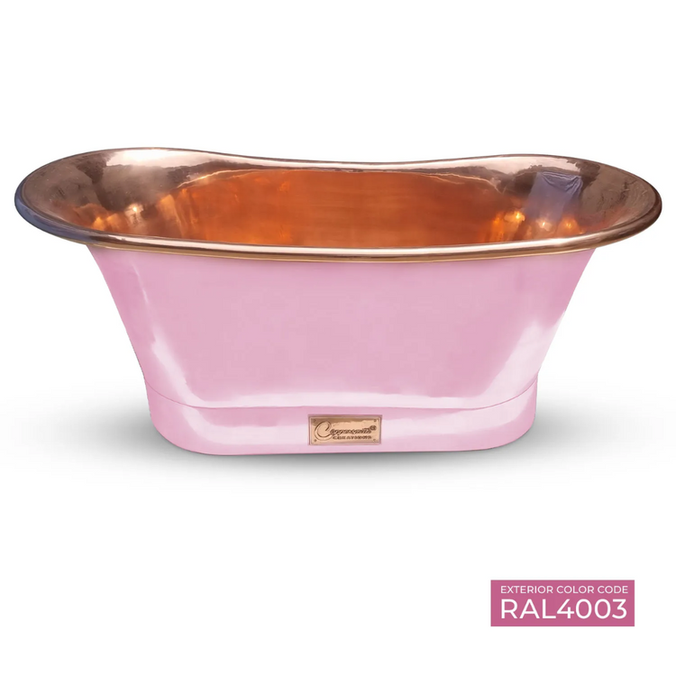 Straight Base Copper Bathtub Polished Copper Interior & RAL4003 Exterior