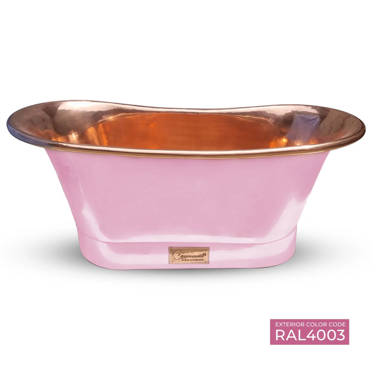 Straight Base Copper Bathtub Polished Copper Interior & RAL4003 Exterior