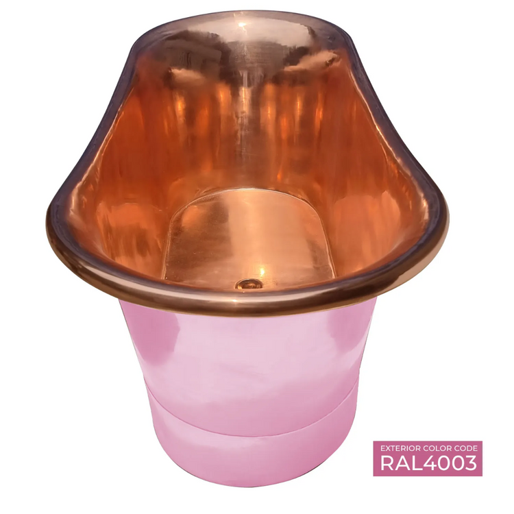 Straight Base Copper Bathtub Polished Copper Interior & RAL4003 Exterior