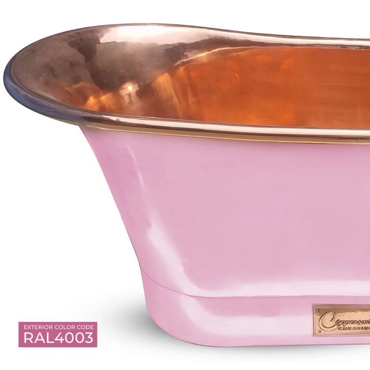 Straight Base Copper Bathtub Polished Copper Interior & RAL4003 Exterior