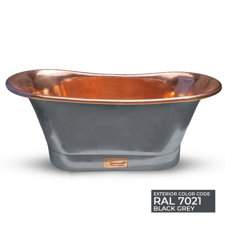 Straight Base Copper Bathtub Polished Copper Interior & RAL7021 Black Grey Exterior