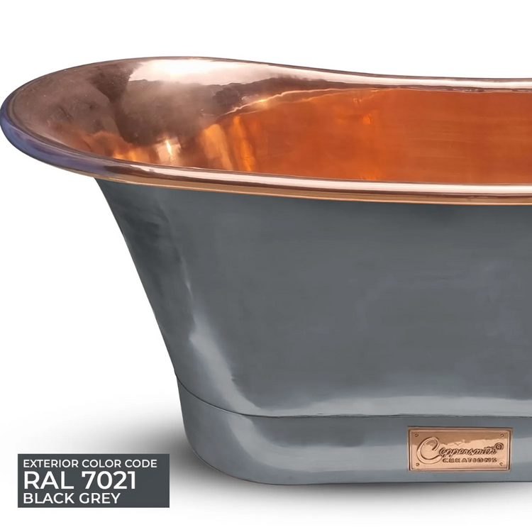 Straight Base Copper Bathtub Polished Copper Interior & RAL7021 Black Grey Exterior