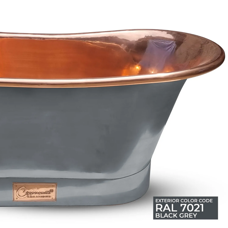 Straight Base Copper Bathtub Polished Copper Interior & RAL7021 Black Grey Exterior