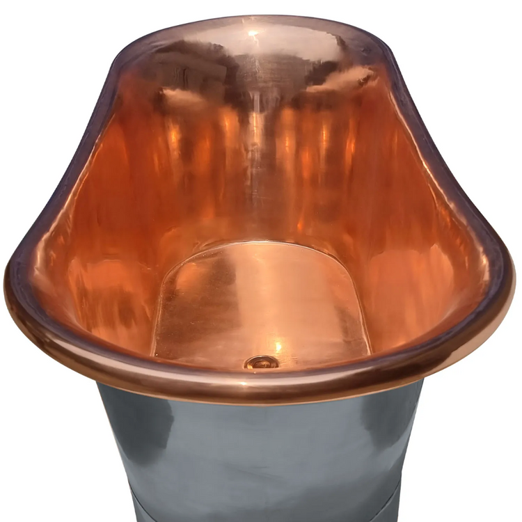 Straight Base Copper Bathtub Polished Copper Interior & RAL7021 Black Grey Exterior