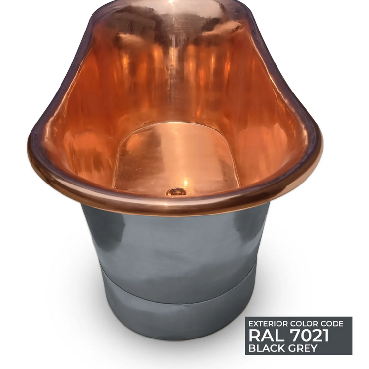 Straight Base Copper Bathtub Polished Copper Interior & RAL7021 Black Grey Exterior