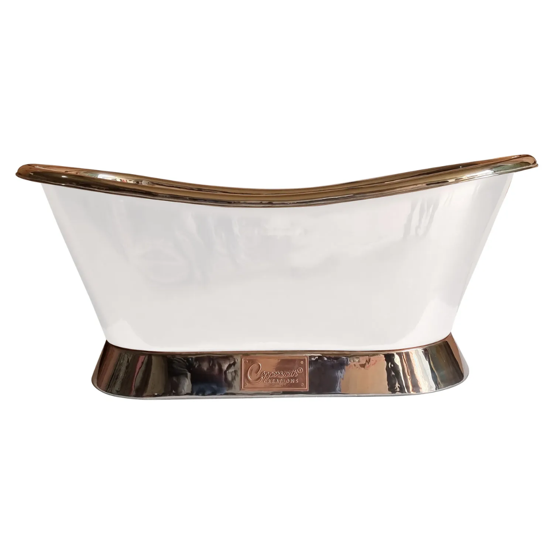 Slanting Base Copper Bathtub Nickel Inside & on Base Matt White Powder Coated Outside Outside