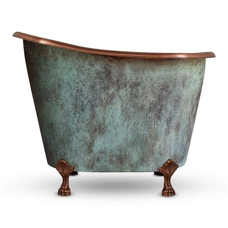 Clawfoot Bathtub Hammered Copper Single-Slipper Blue-Green Patina Soaking Tub 49-inch