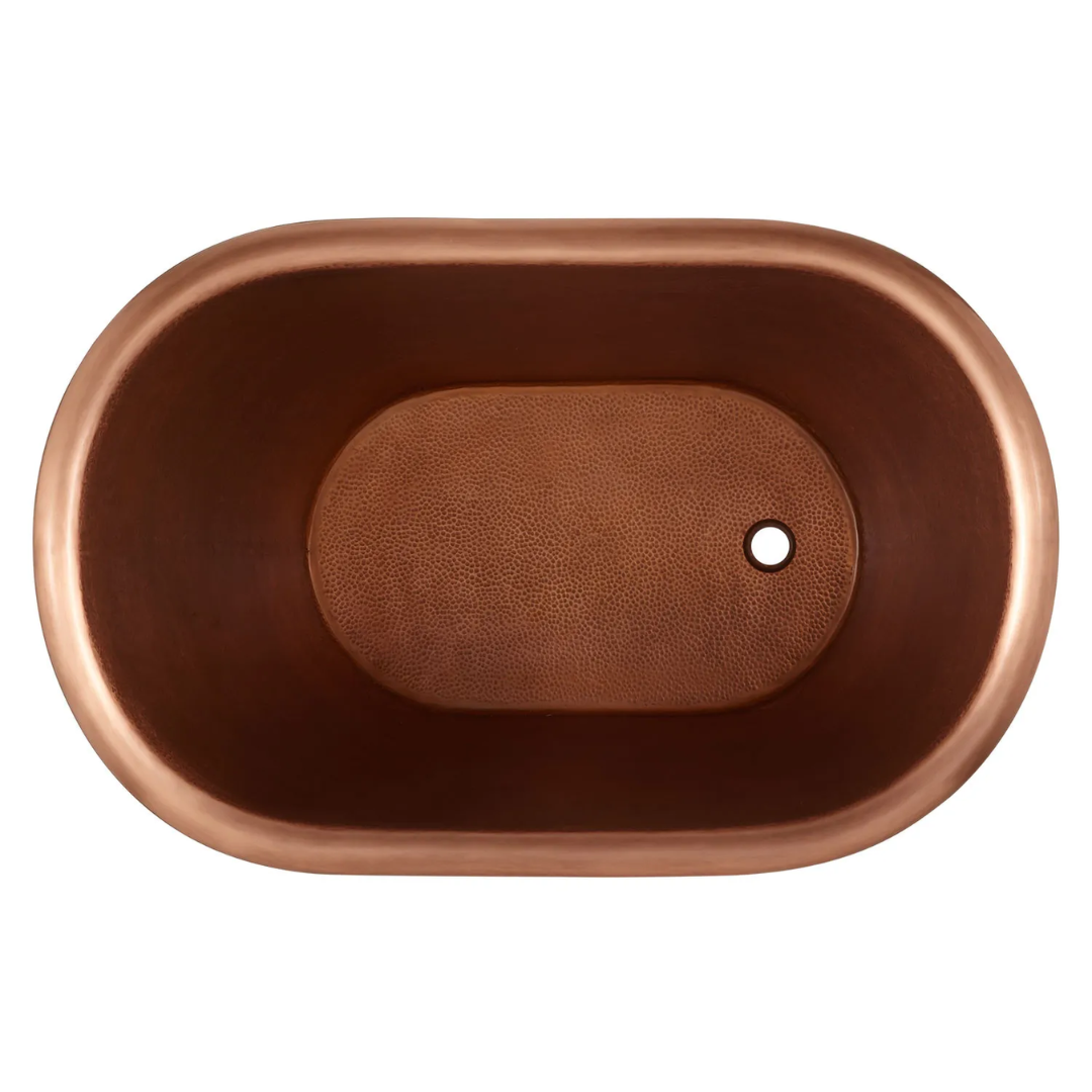 Clawfoot Bathtub Hammered Copper Single-Slipper Blue-Green Patina Soaking Tub 49-inch