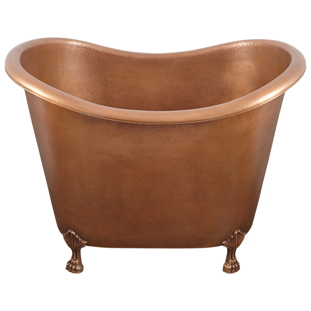 Clawfoot Bathtub Hammered Copper Double-Slipper Soaking Tub 48-inch