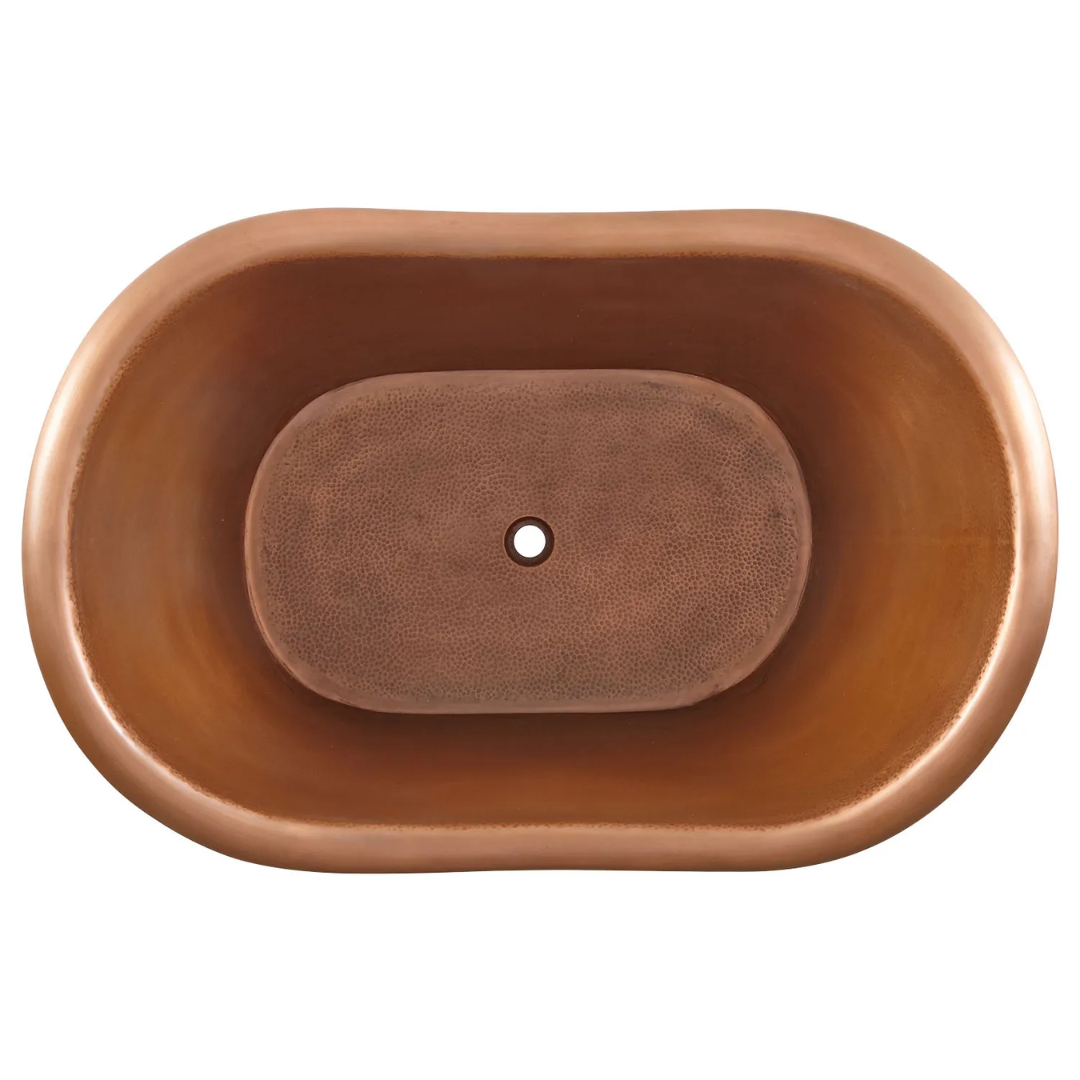 Clawfoot Bathtub Hammered Copper Double-Slipper Soaking Tub 48-inch