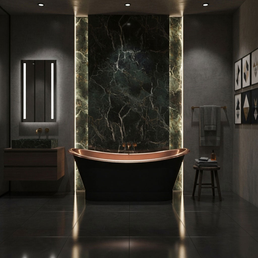Roll Top Copper Bathtub Inside Polish Copper Outside Black