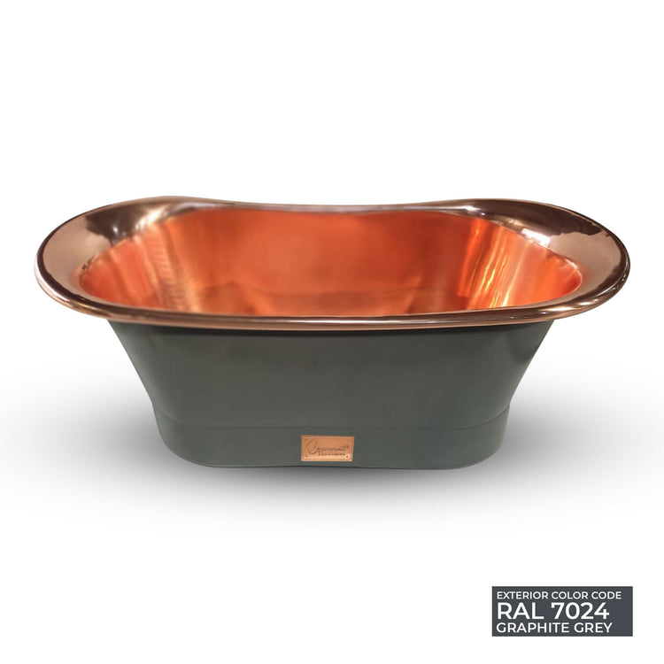 Straight Base Copper Bathtub Polished Copper Interior &amp; RAL7024 Graphite grey Exterior