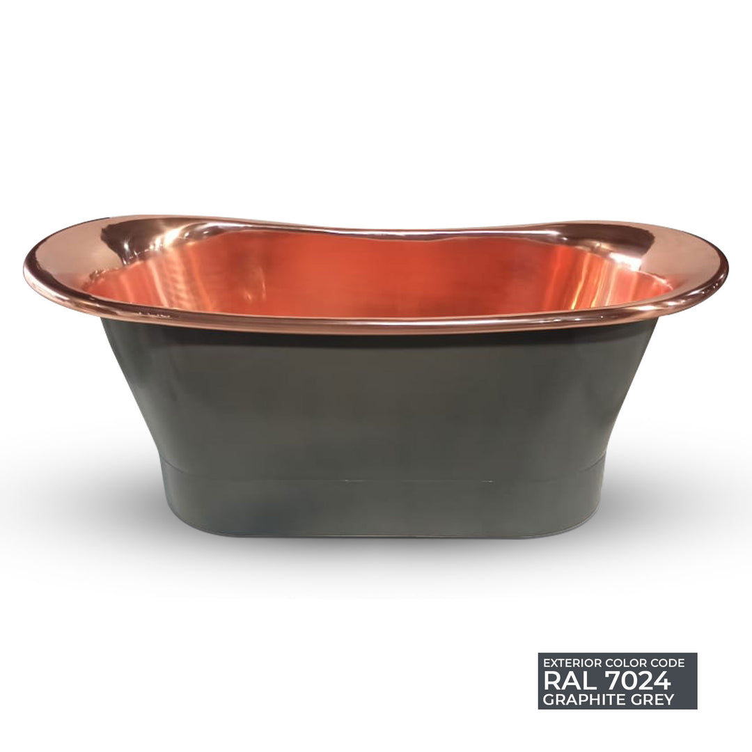 Straight Base Copper Bathtub Polished Copper Interior RAL7024 Graphite grey Exterior
