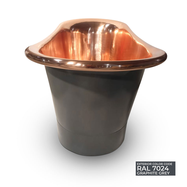 Straight Base Copper Bathtub Polished Copper Interior &amp; RAL7024 Graphite grey Exterior