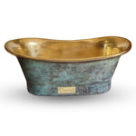 Load image into Gallery viewer, Straight Base Brass Bathtub Patina Exterior &amp; Polished Brass Interior Finish
