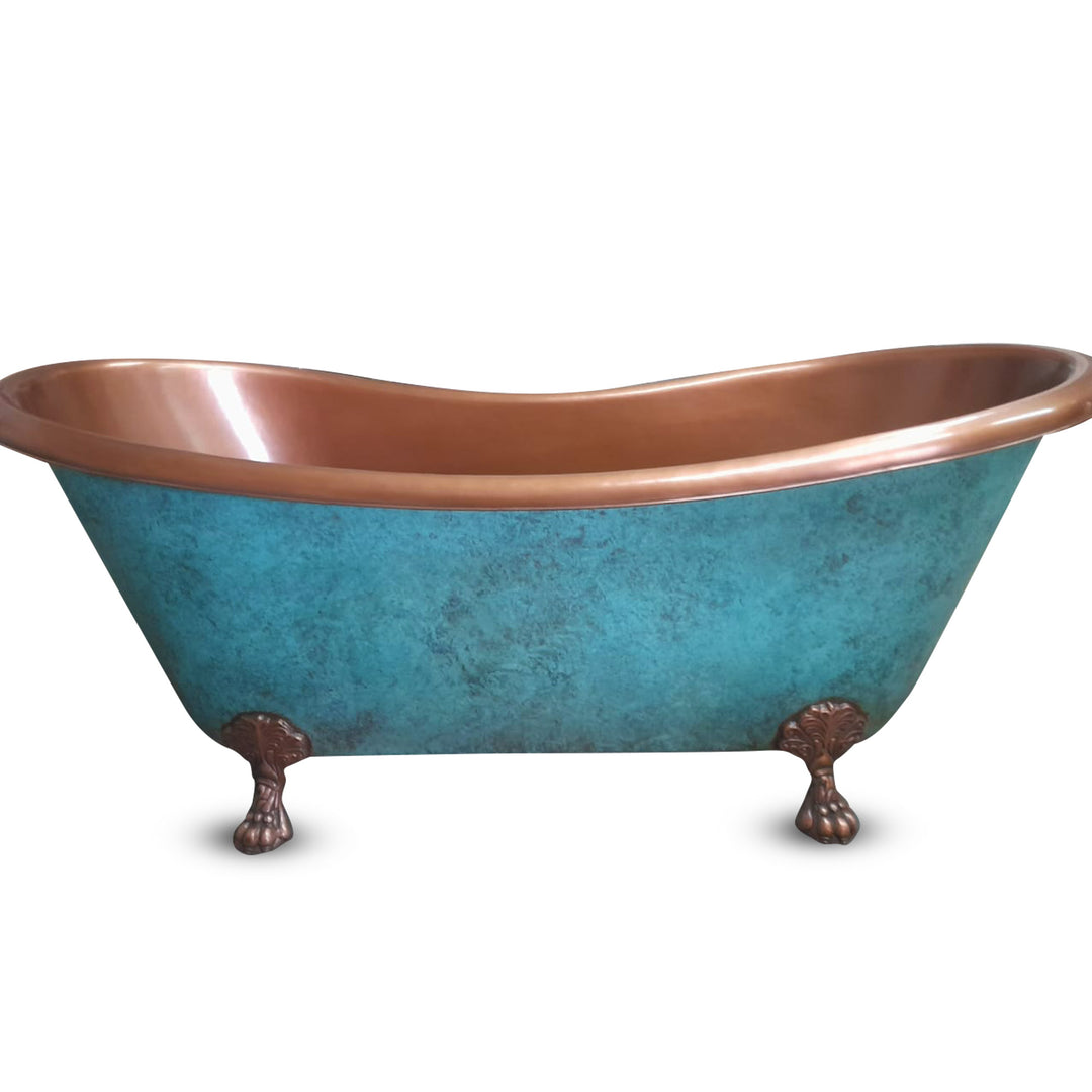 Clawfoot Copper Bathtub Plain Antique Finish Interior & Patina Exterior