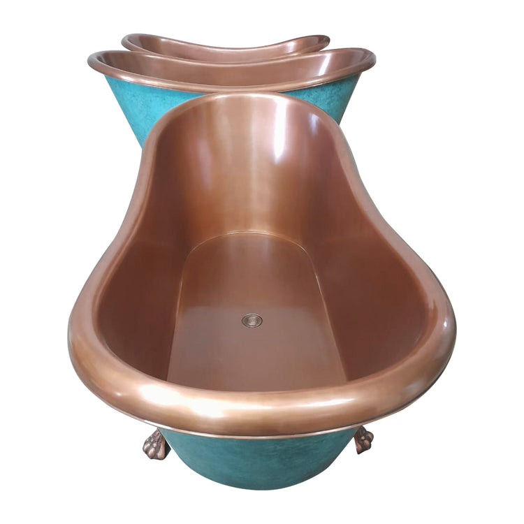 Clawfoot Copper Bathtub Plain Antique Finish Interior & Patina Exterior