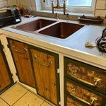 Load image into Gallery viewer, Double Bowl Single Wall Copper Kitchen Sink Hammered Antique Finish (without front apron)
