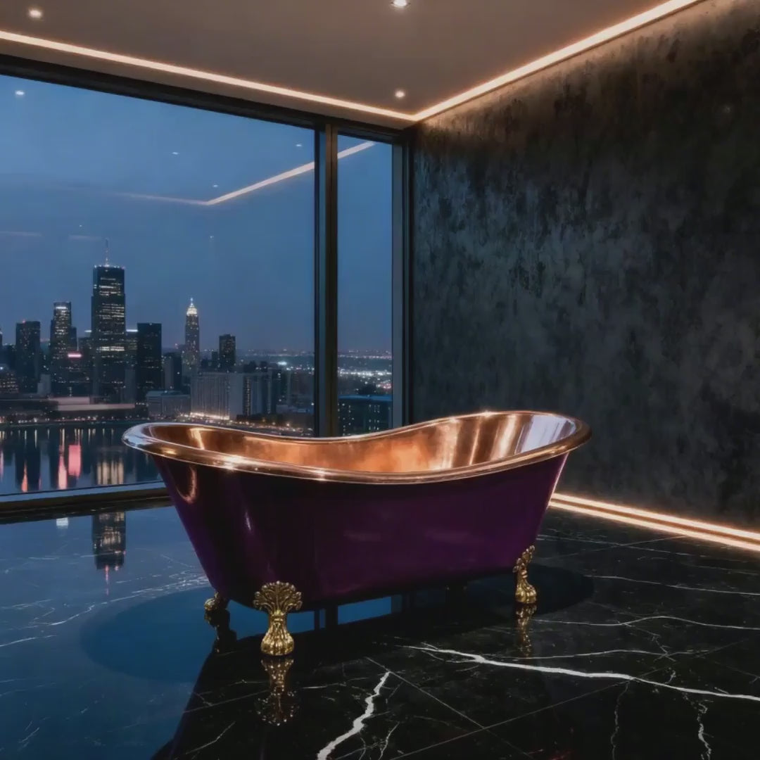 Clawfoot Copper Bathtub Polish Copper Inside RAL 4007 Purple violet Outside