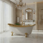 Load and play video in Gallery viewer, Clawfoot Brass Bathtub Polished Brass Interior &amp; Matt White Exterior Finish
