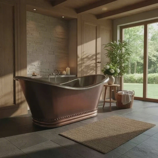 Ribbed Base Smooth Double Slipper Nickel Interior Copper Bathtub