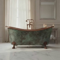 Hammered Clawfoot Copper Double Slipper Tub Blue-Green Patina Exterior