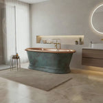 Load and play video in Gallery viewer, Pedestal Copper Bathtub Patina Exterior &amp; Polished Copper Interior
