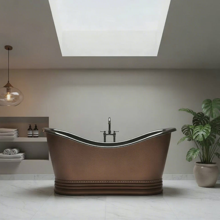 Double Slipper Nickel Interior Copper Bathtub