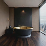 Load and play video in Gallery viewer, Round Brass Bathtub Matt Black Exterior &amp; Polish Brass Interior
