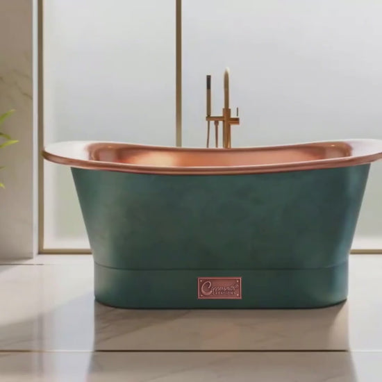 Straight Base Copper Bathtub Polish Copper Inside & Patina Exterior