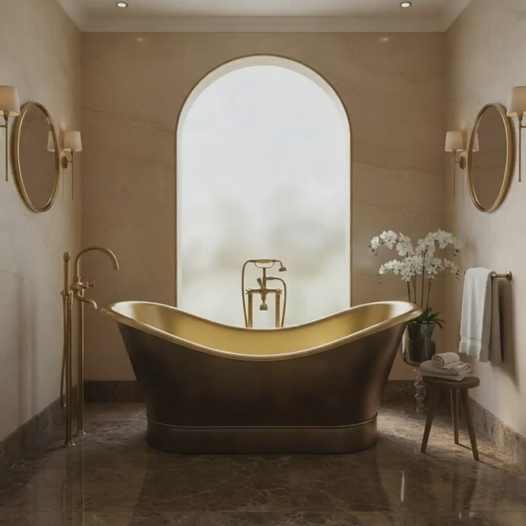 Roll Top Brass Bathtub Polished Interior & Antique Finish exterior